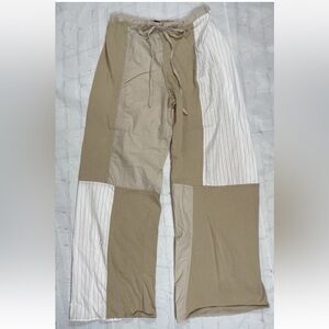 Zara drawstring pants Patchwork Tan White Comfort Classic Dress Woman’s Size L